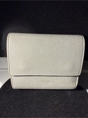 Celine Textured Leather Fold Wallet in Light Gray